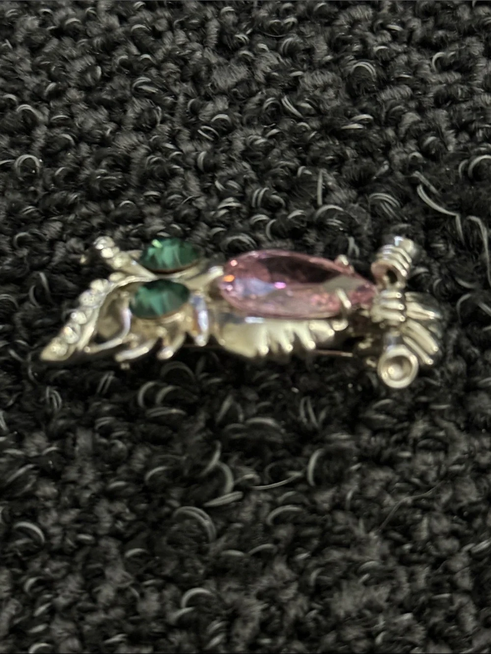 Fashion Jewelry Silver-Tone Owl Brooch with Pink and Green Stones